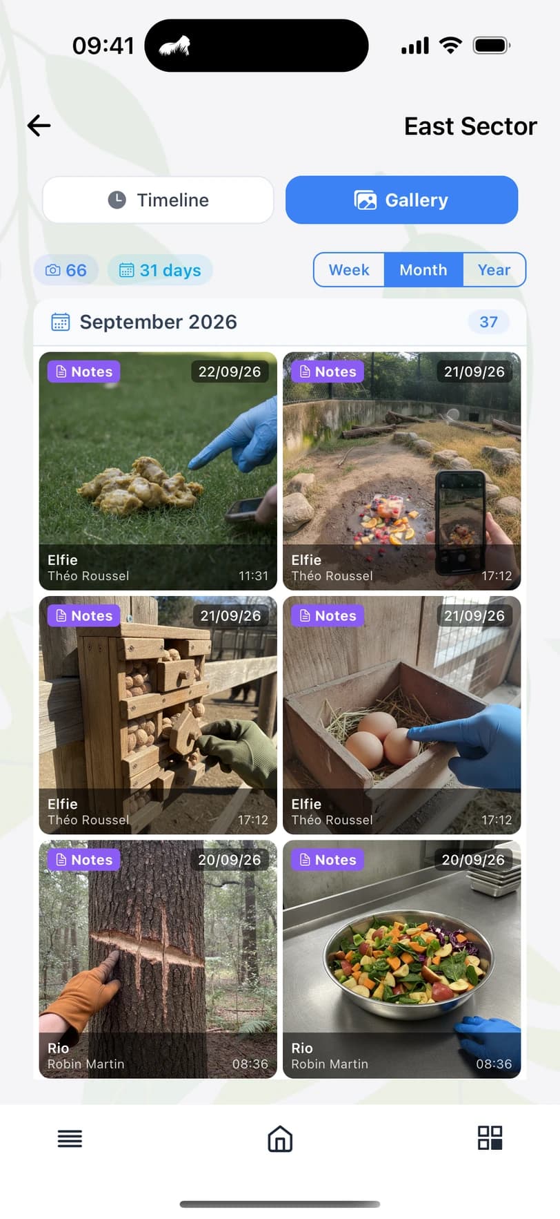 Galerie photo d'un secteur dans l'application Animal Welfare Monitor