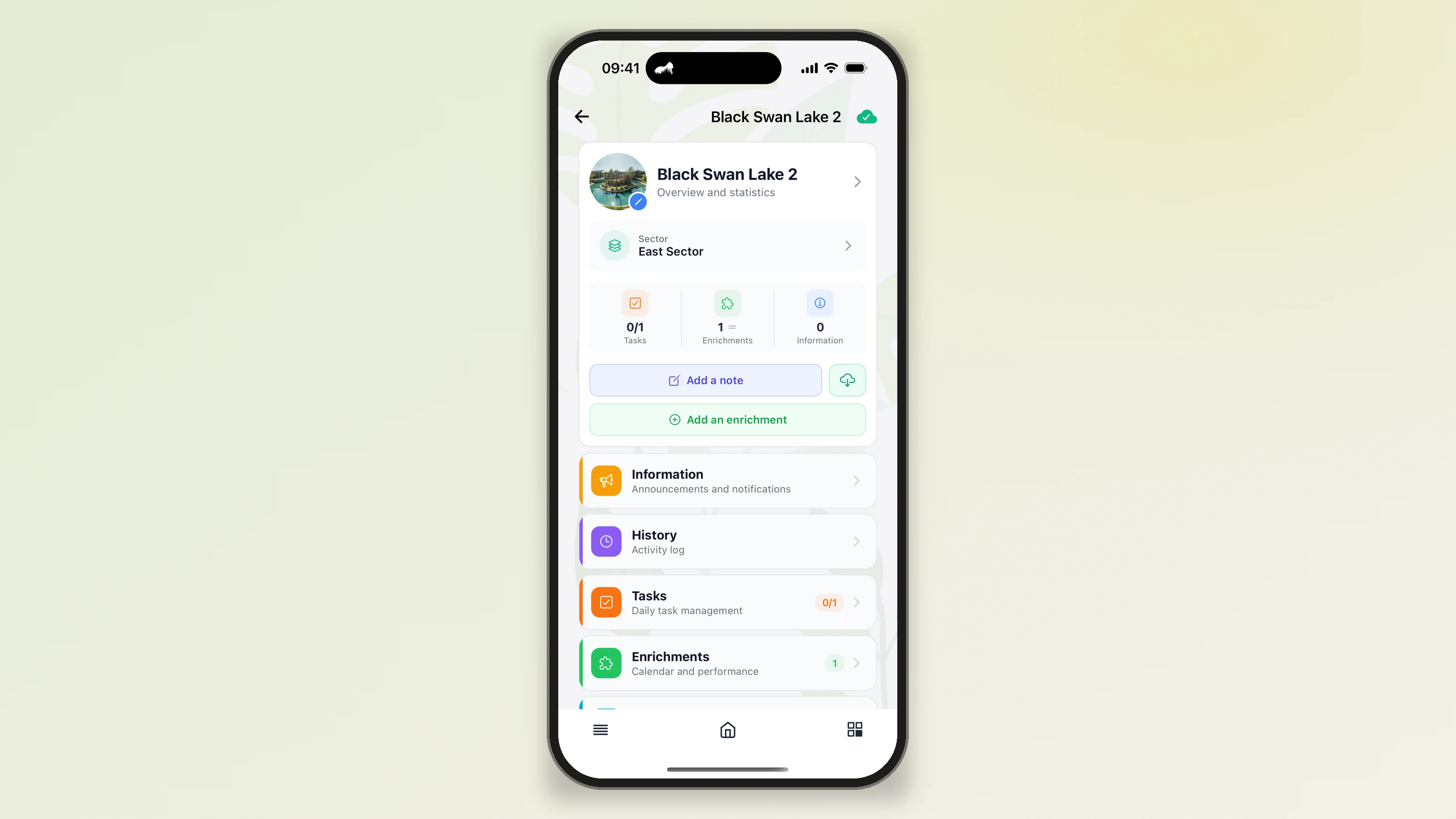 Écran d’accueil de l’application mobile