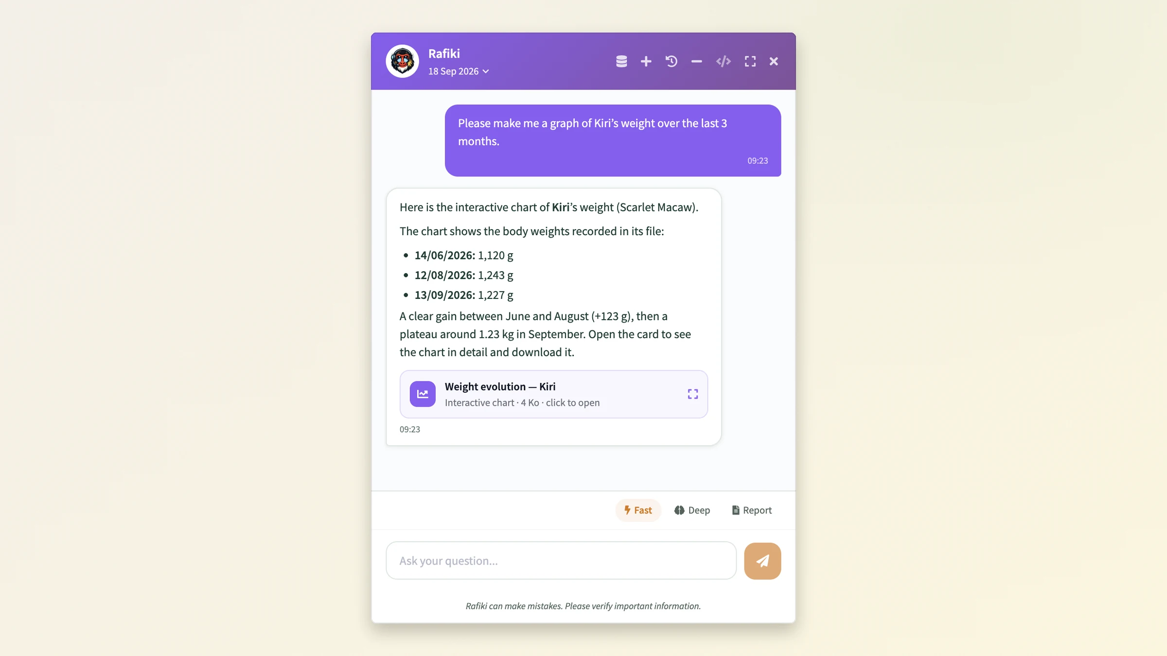 Chat contextuel sur une fiche animal