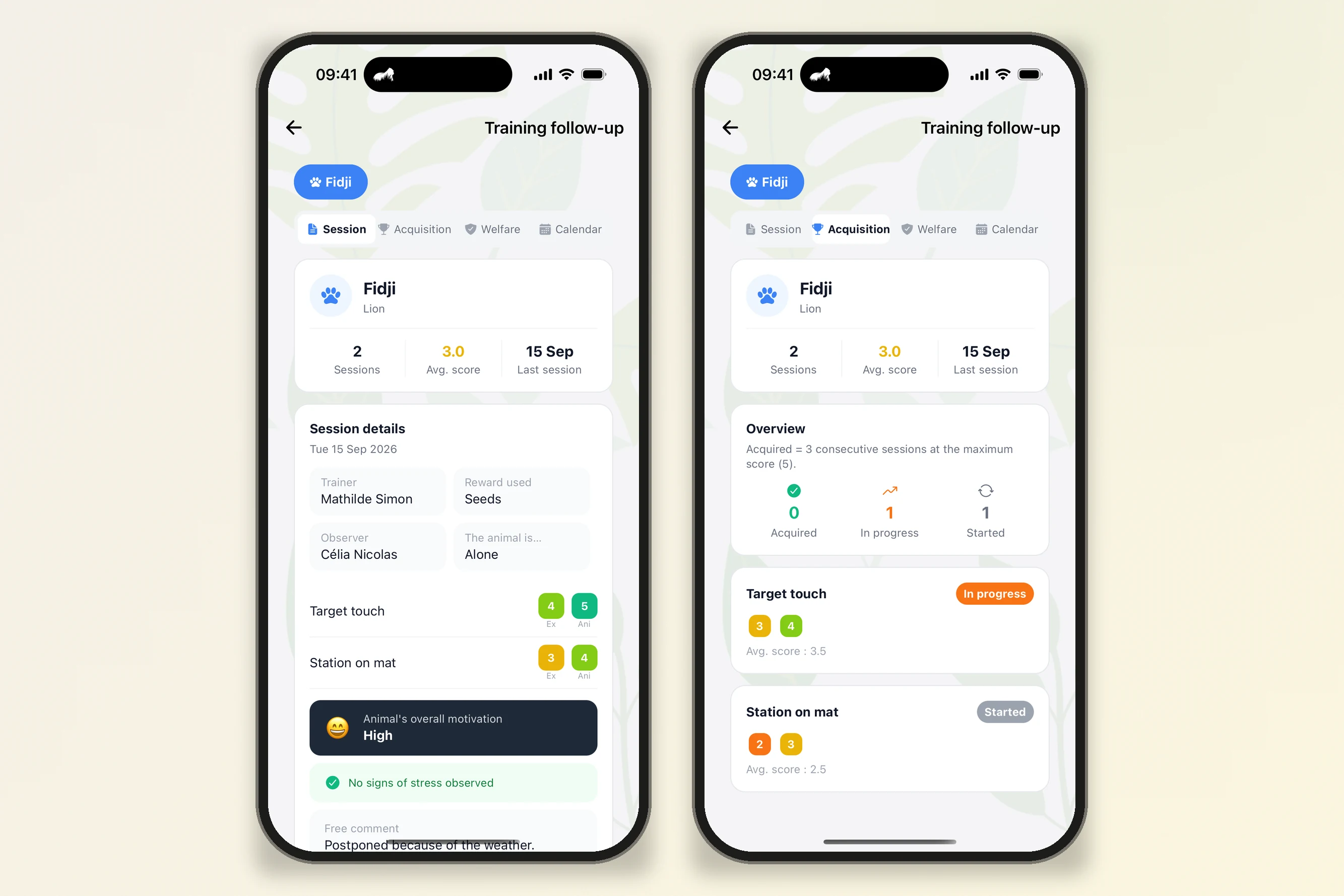 Visionneuse mobile de l'historique de training
