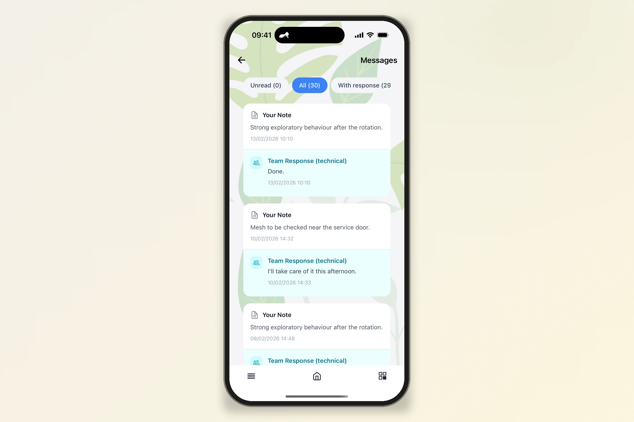 The note, the people notified and the reply, in the same place